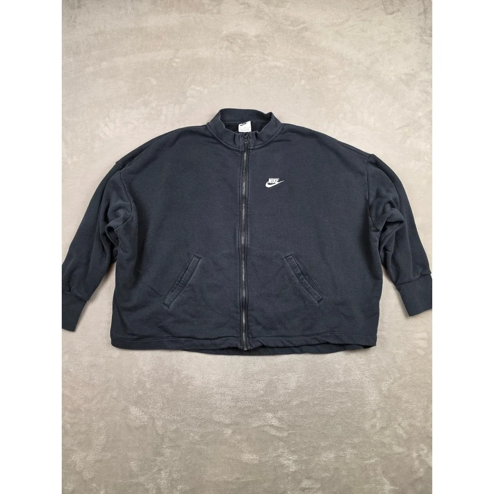 Nike Full Zip Sweatshirt Womens Medium Black DD5376 Oversized Fleece Jacket